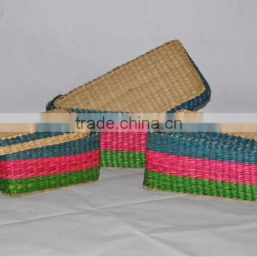 Vietnam seagrass box handcrafted, set of 3 storage basket with lid