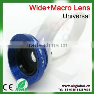 2 in 1 Clip-on Wide Angle 0.67X + Macro Lens for Most Mobile Phone, Universal Detachable