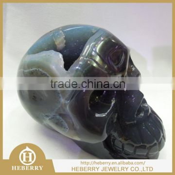 high quality wholesale Crystal Skull Sculpture Decorative Skull/ Gift Skull with amethyst geode