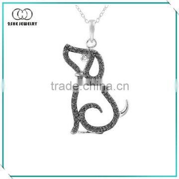 High Quality Sterling Silver Black CZ Accent Dog Pendant