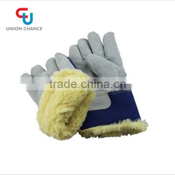 yellow pig split leather working gloves cotton back half lining
