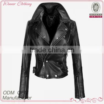 China coat manufacturer modern sexy black women leather jacket