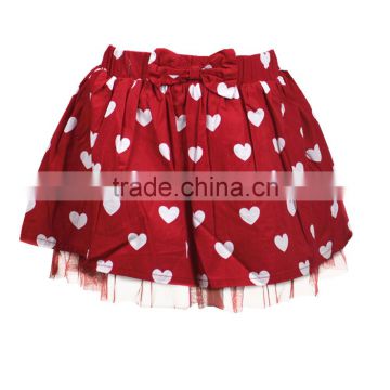 Knee length facny design heart printing with lace bottom skirt for 2-14years girl