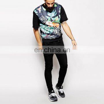 novel design raw cuffs floral digital t-shirt printing