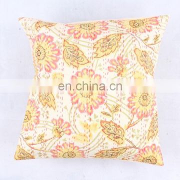 Hand Stitched Handmade indian Cream Flowlers Floral Design Cushion Cover decorative pillow cover handmade Kantha cushion cover