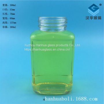 Direct sales of 360ml rectangular honey glass bottle one catty glass honey bottle manufacturer's matching bottle cap