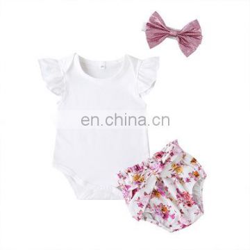0-24M Newborn Girls Sleeveless Vest Top+Flowers Shorts+Headband Suit Set