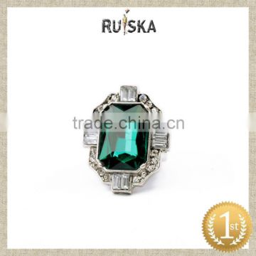 Imitation Green Gemstone Rings Fashion Alloy Rhinestone Ring