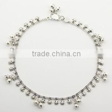 Sterling Silver Charms Anklet 14.50 gr Of Leafs & Spheres