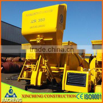 Movible 350L diesel concrete mixer with hydraulic hopper