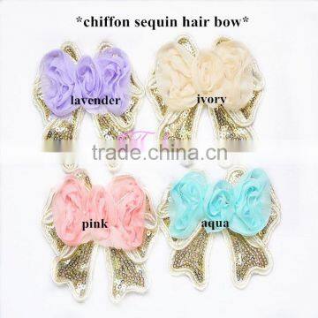 sequin chiffon hair bow- sequin bow trim- 3" sequin chiffon bow trim- 4 conventional colors                        
                                                Quality Choice
                                                                    Sup