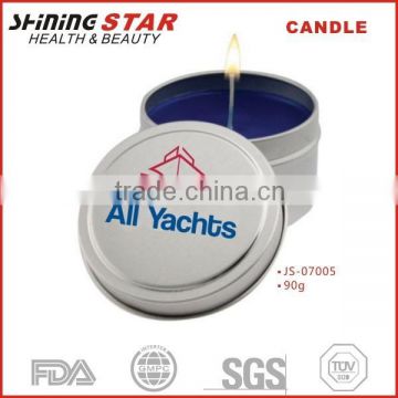 JS-07005 90g candle decoration scented candle in circle tin candle decoration