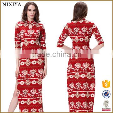 Printed Qipao Dress New Designed Long One Piece Dress Made in China