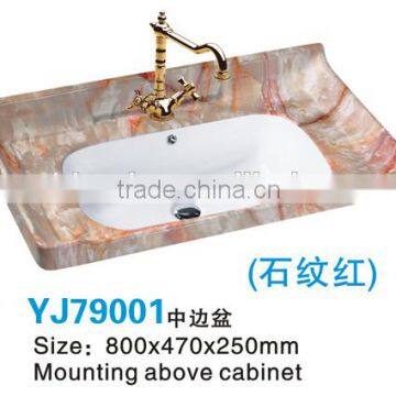 YJ79001 Chaozhou Ceramic Stone Pattern Counter top Cabinet Basin Bathroom Sink