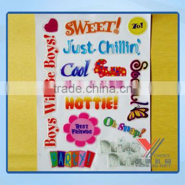 Fashion design letters colorful crystal sticker