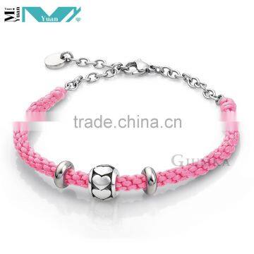Love Bead Jewelry Womens Leather Bracelet with Stainless Steel Beads