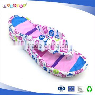 Womens personalized popular fashion beach slippers with colorful water printing eva for slipper