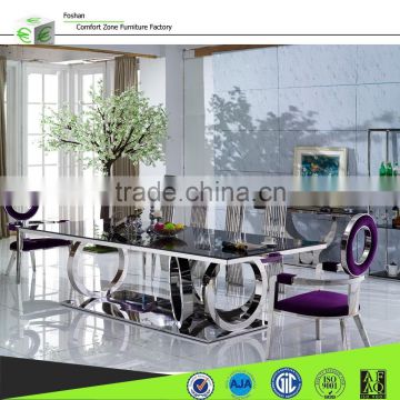 A8068 Modern stainless steel dining table legs with glass and chair sets
