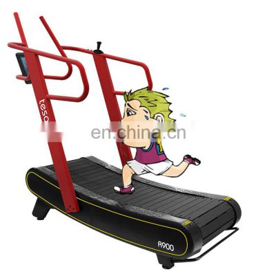 HIIT commercial gym equipment Exercise curved manual treadmill self-generating running  machine with console