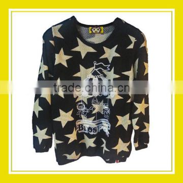 2016 Fashion Products Bros Playing Merry Go Round in Bros Park Women Printed Long Sleeve White Stars Black Sweater