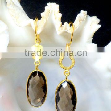 Gemstones Fashion Jewelry Earrings, Gold Plated Fashion Earrings, Smoky Quartz Earrings