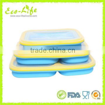 100% Pure Silicone color frame Foldable Lunch Box 600ML, Food Fruit Collapsible Container For Microwave Oven