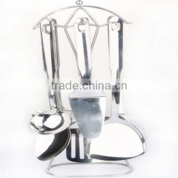 7pcs Stainless steel cookware set,S/S flat drain-spatula-spoon-rack set