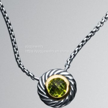 Sterling Silver Jewelry Large Peridot Color Classics Necklace(N-057)