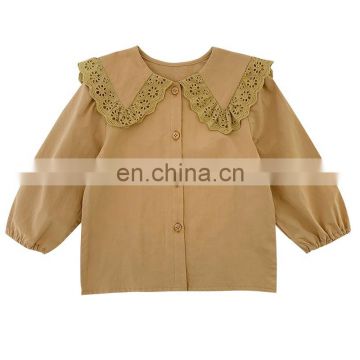 6161/Hot selling kids hollow out cotton turn down shirt wholesale elegant fashion girls shirt