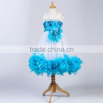 Hot-selling Kids Sky Blue flower princess dress lace party Feather dresses for children