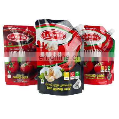 Custom ketchup doy pack chilli garlic sauce stand up  pouch  sauce plastic food packaging packets