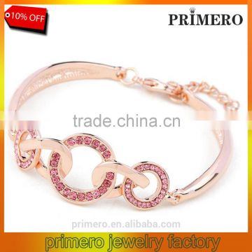Fashion Jewelry 18K Rose Gold Filled Clear Unique Circle Austrian Crystal Bangle Bracelet