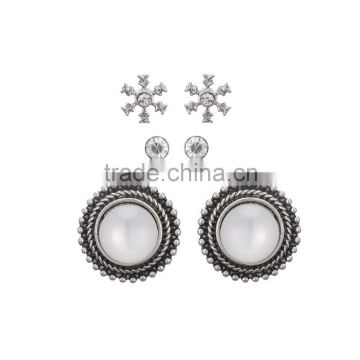 Fashion Jewelry Snowflake Round Opal Rhinestone Stud Earring Set In Antique Silver Plating Christmas Gift