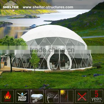 Large elegant transparent geodesic dome tent for event