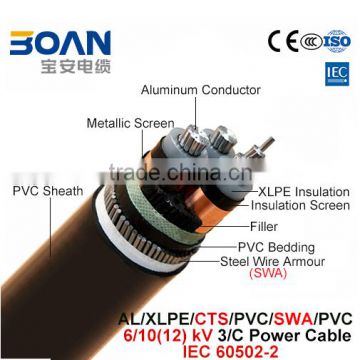 Al/xlpe/cts/pvc/swa/pvc 3x50mm power cable 6/10kv IEC 60502-2