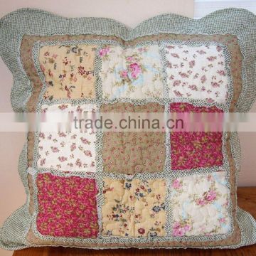 Shabby Chic Vintage Green Floral Gingham Cushion Covers 18"