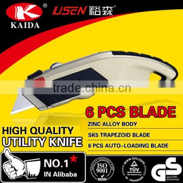 6PCS Auto Loading Trapezoid blade Zinc alloy Utility Knife