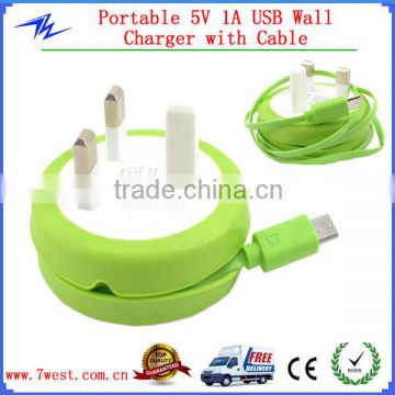 Newest UK US EU Wall Plug USB Wall Charger With 1M Micro USB Cable For Android Phone
