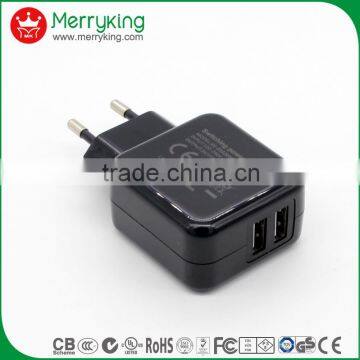 Two ports 50/60hz 5v 2.1amps wall plug usb charger with low price