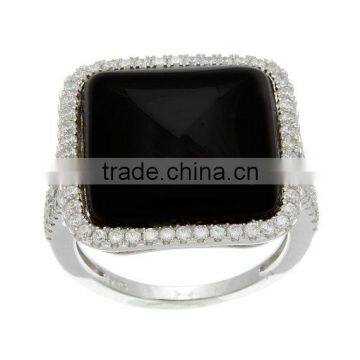 falak gems Big Square Cushion Halo Simulated Black Onyx and CZ Statement Ring - Cocktail Cubic Zirconia Sterling Silver Rhodium