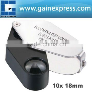 10x Folding Jeweler Loupe Magnifier + LED light, 18mm lens Jewel Identifier Tool