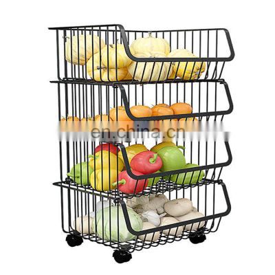 Kitchen four layers storage basket Fruits and vegetables storage rack Movable storage and finishing rack with wheels