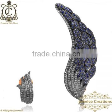 925 Silver Feather Ear Cuffs Jewelry,14k Gold Natural Diamond Gemstone Jewelry, Handmade Long Ear Cuffs Jewelry Supplier