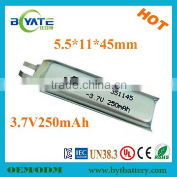 Newest Factory Price 3.7V 250mAh 551145 Polymer Cell