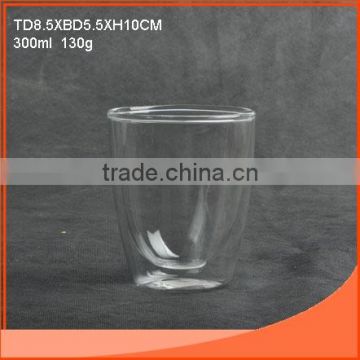 300ml cheap clear double wall glass cup