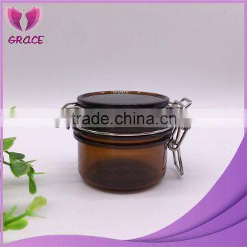 Wholesale amber 120ml Plastic Jar Facial Mask Jar Gift Jar with Ceramic Clip Lid
