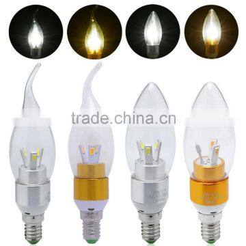 e14 3W led candle light Gold/sliver house with clear glass cover tail lamp