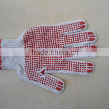 Bleached string knit PVC dots glove