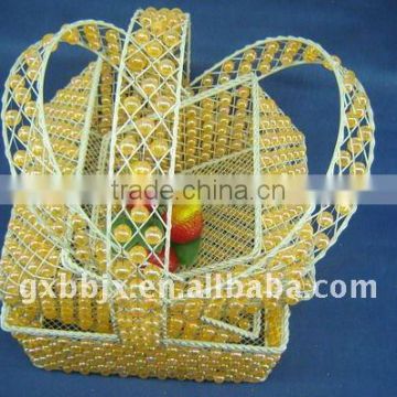 Rectangle white iron wire decorative with yellow pearl vegetable basket