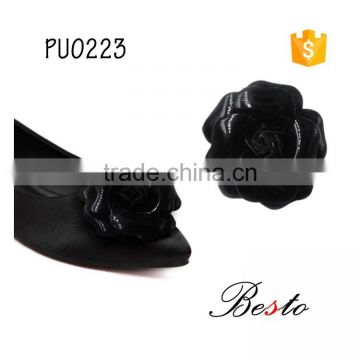 Full hand-made new style shinning black rosette leather flower for women's shoes decoration
